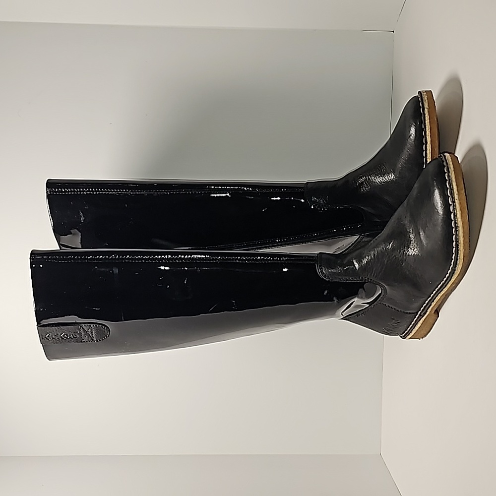 Kickers Credo2 Black Patent Knee High Boots Sz 37 Side Zip Equestrian Riding